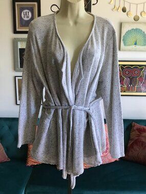 PURE JILL size L Gray Speckled Cotton Blend Belted Cardigan with Pockets J JILL